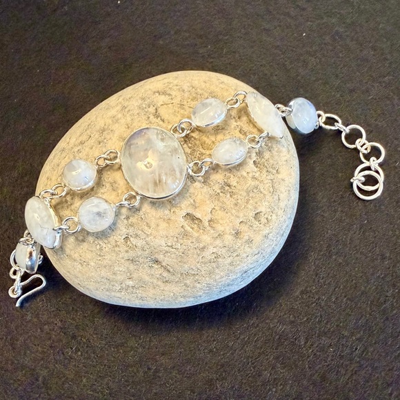 Sterling Silver and Rainbow Moonstone Bracelet - Picture 3 of 11